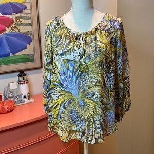 Moda sheer blouse size small green blue brown new with tags